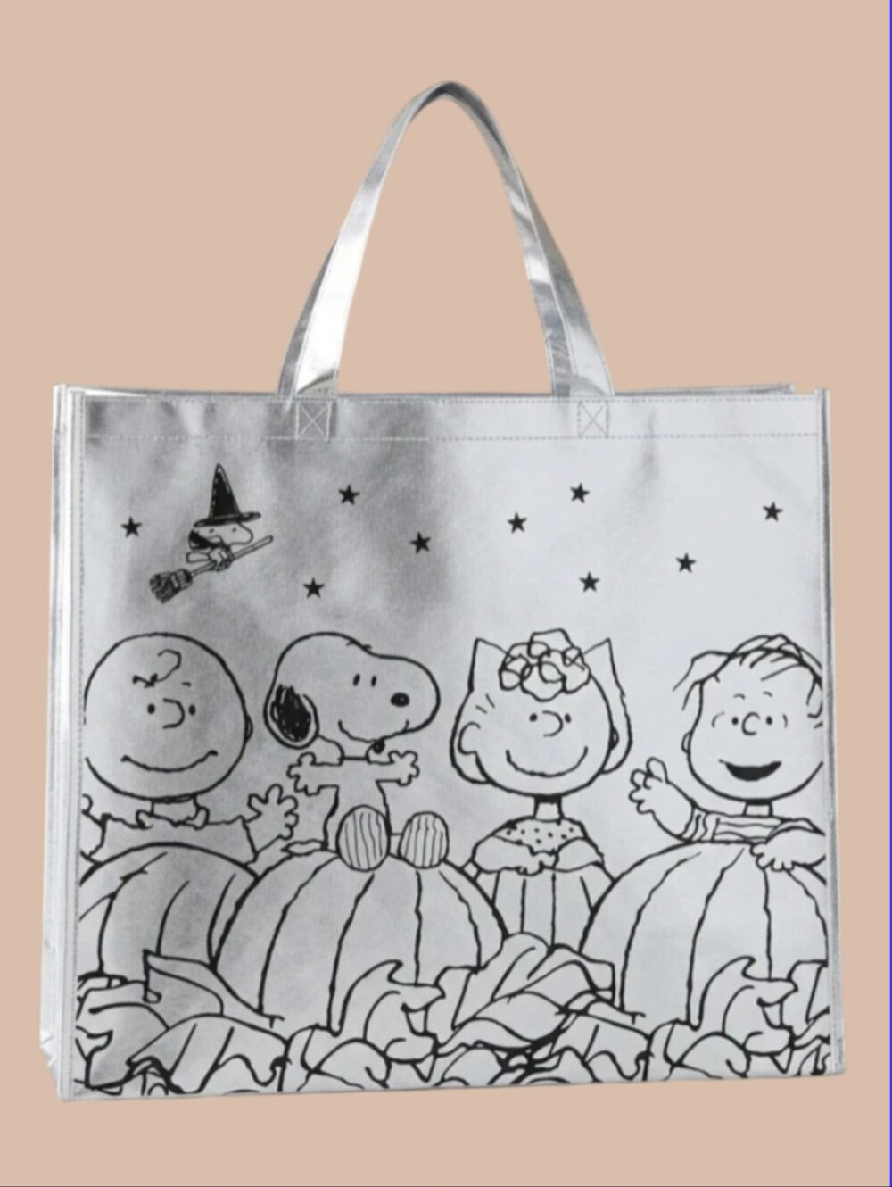 Peanuts Halloween Reusable  XL Tote Bag Silver NWOT